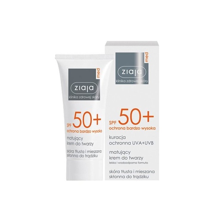 Ziaja Med SPF 50+ Mattifying face cream for oily and combination skin prone to acne 50 ml