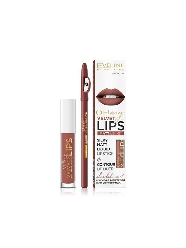 Eveline OH My Lips Pomadka matowa w płynie 4,5 ml + Konturówka do ust zestaw /12/ Praline Eclair