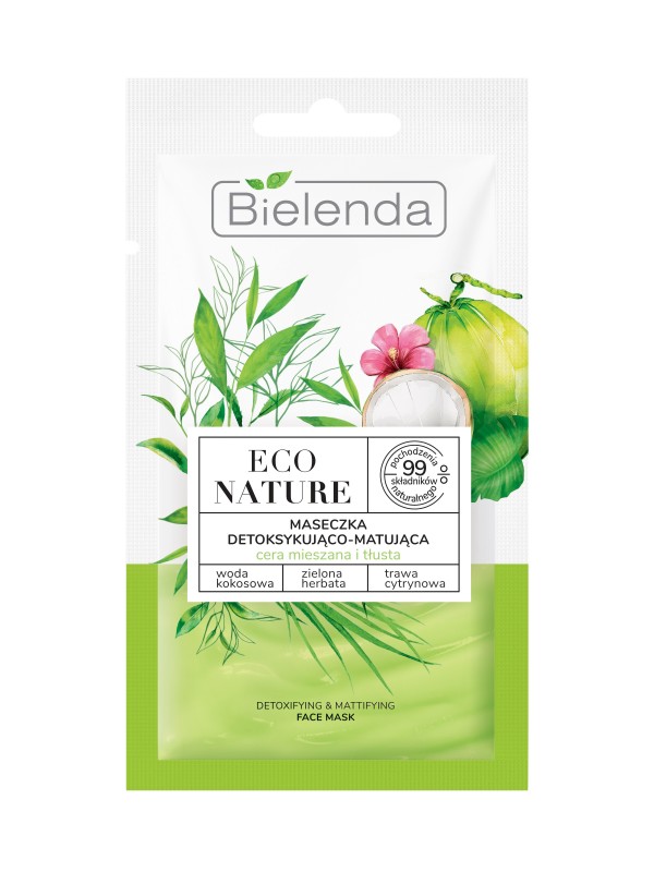 Bielenda ECO NATURE Maseczka do twarzy detoksykująco-matująca Woda kokosowa + Zielona Herbata + Trawa Cytrynowa 8 g