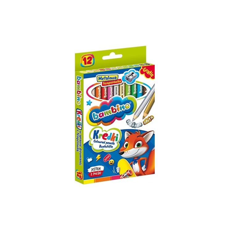 BAMBINO Kredki w oprawie drewnianej 12 kolorów + temperówka