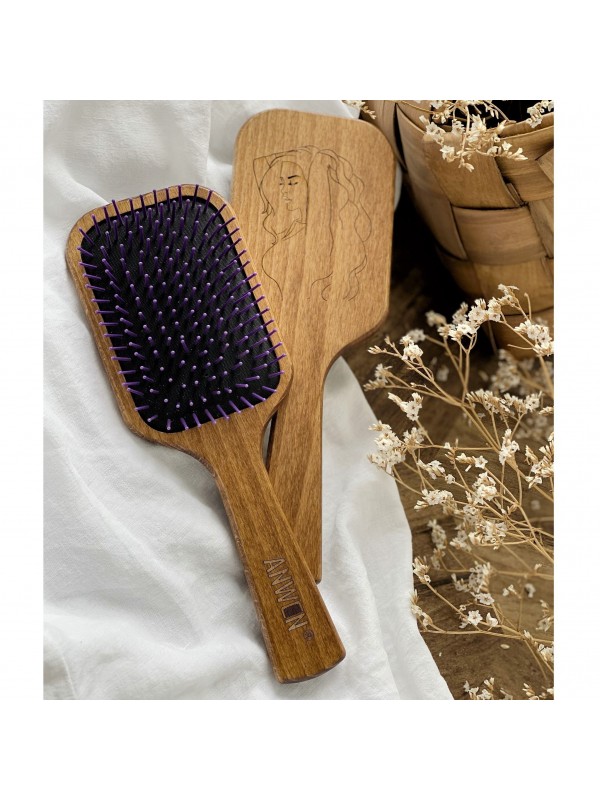 Anwen Hairbrush Szczotka drewniana do włosów Fiolet 1 sztuka