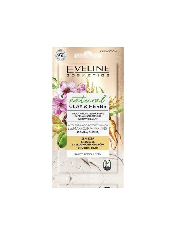 Eveline Natural Clay&Herbs wygładzająco-detoksykująca Biomaseczka-peeling z białą Glinką 8 ml