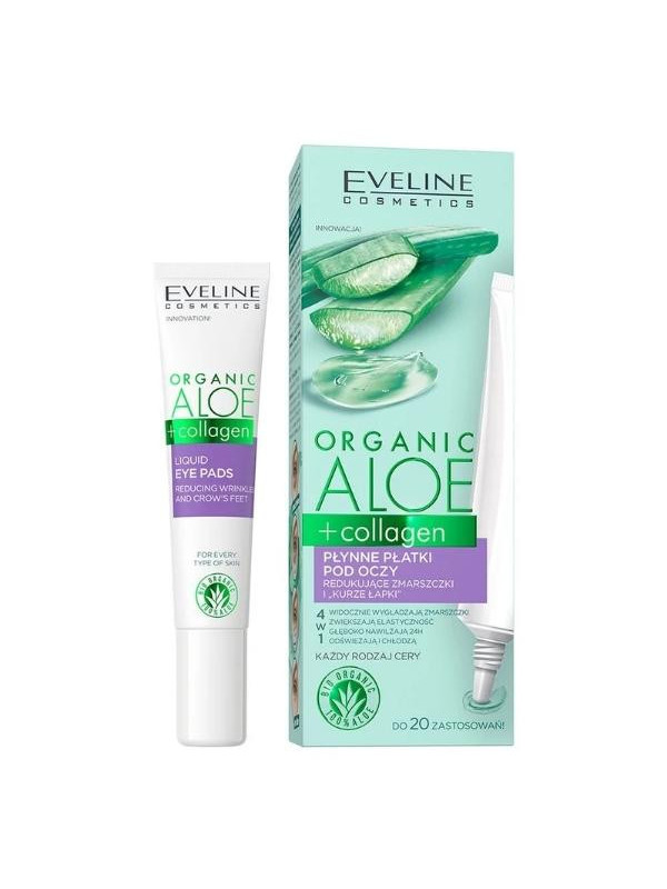 Eveline Organic Aloe + Collagen płynne Płatki pod oczy redukujące zmarszczki i kurze łapki 20 ml