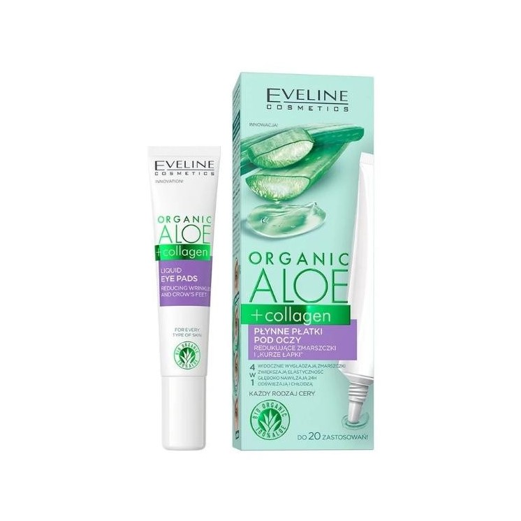 Eveline Organic Aloe + Collagen płynne Płatki pod oczy redukujące zmarszczki i kurze łapki 20 ml