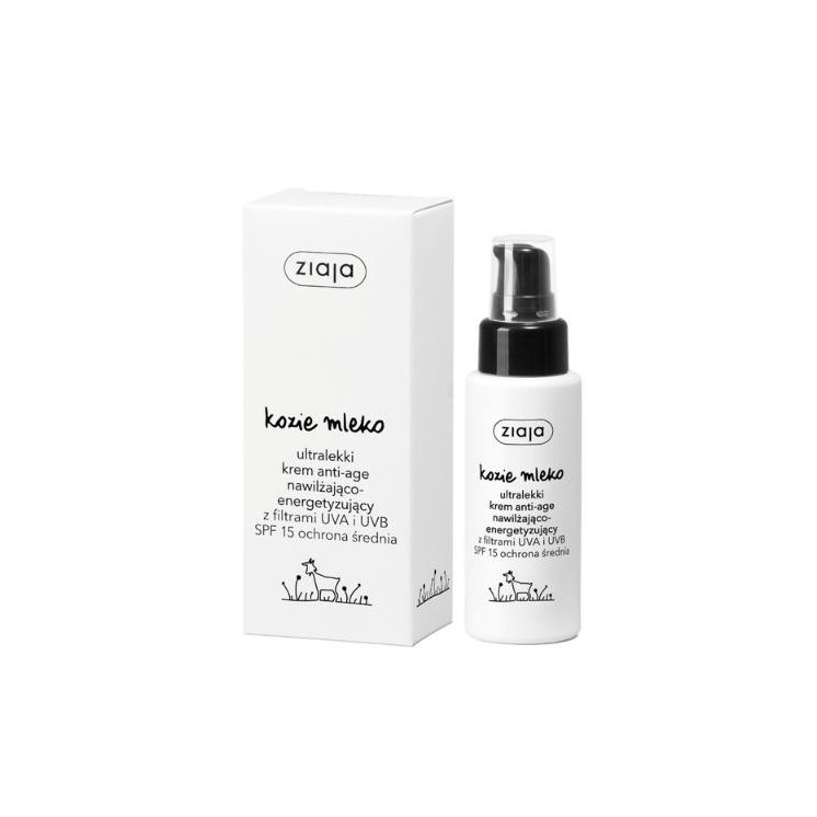 Ziaja Kozie Mleko ultralekki Krem anti-age nawilżająco-energetyzujący z filtrami UVA i UVB SPF15 ochrona średnia 50 ml