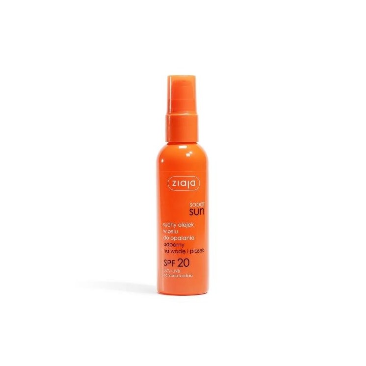 Ziaja Sun suchy Olejek w żelu do opalania odporny na wodę i piasek SPF20 UVA + UVB ochorna średnia 90 ml