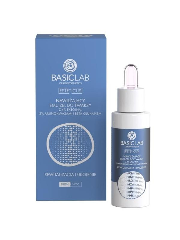 BasicLab Esteticus moisturizing Emu-Gel for the face with 4% Ectoine, Amino Acids and Beta-Glucan revitalizing and soothing 30 