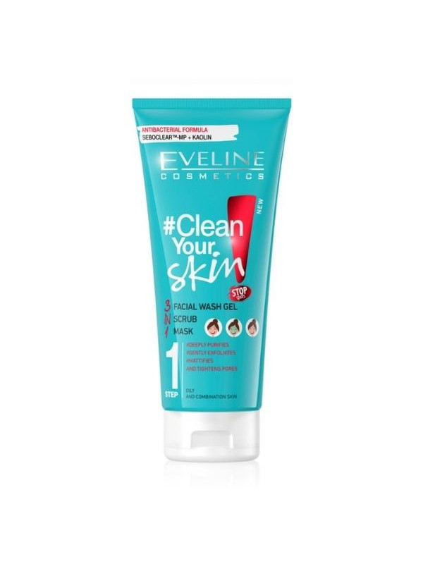 Eveline Clean Your skin 3in1 cleansing gel, mask and scrub 200 ml