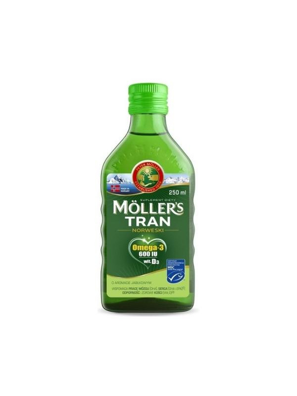 Moller's Tran norweski Omega-3 o aromacie jabłkowym 250 ml