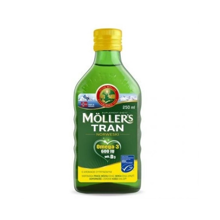 Moller's Tran norweski Omega-3 o aromacie cytrynowym 250 ml