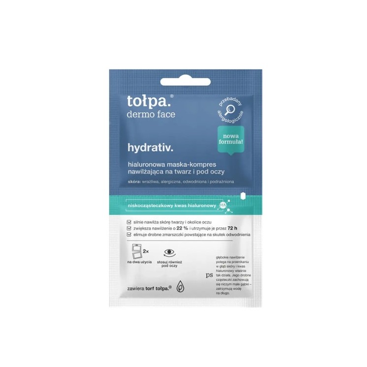 Tołpa Dermo Face Hydrativ. hialuronowa Maska-kompres nawilżająca na twarz i pod oczy 2x6 ml