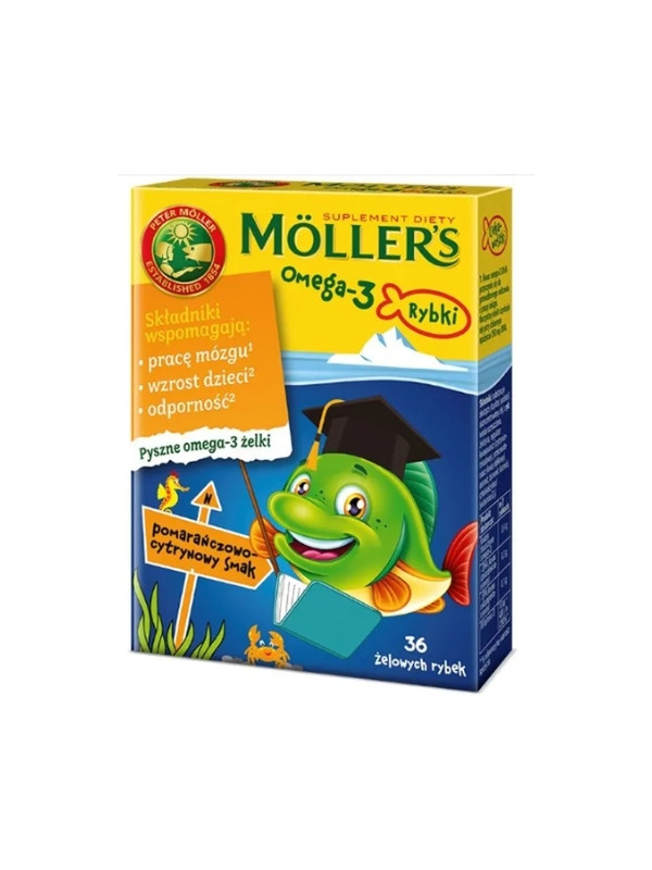 Moller's Omega-3 Rybki Żelki o smaku pomarańczowo-cytrynowym 36 sztuk