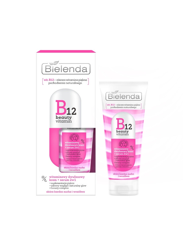 Bielenda B12 Beauty Vitamin 2-fazowy, witaminowy Krem + serum do twarzy 2w1 dzień/noc 45 g