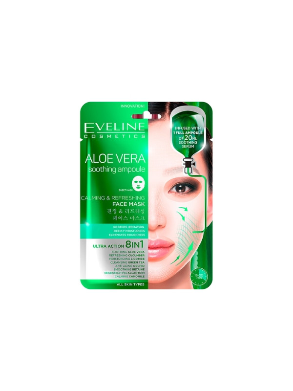 Eveline Aloe Vera 8in1 calming and refreshing face mask in a sheet, 1 piece