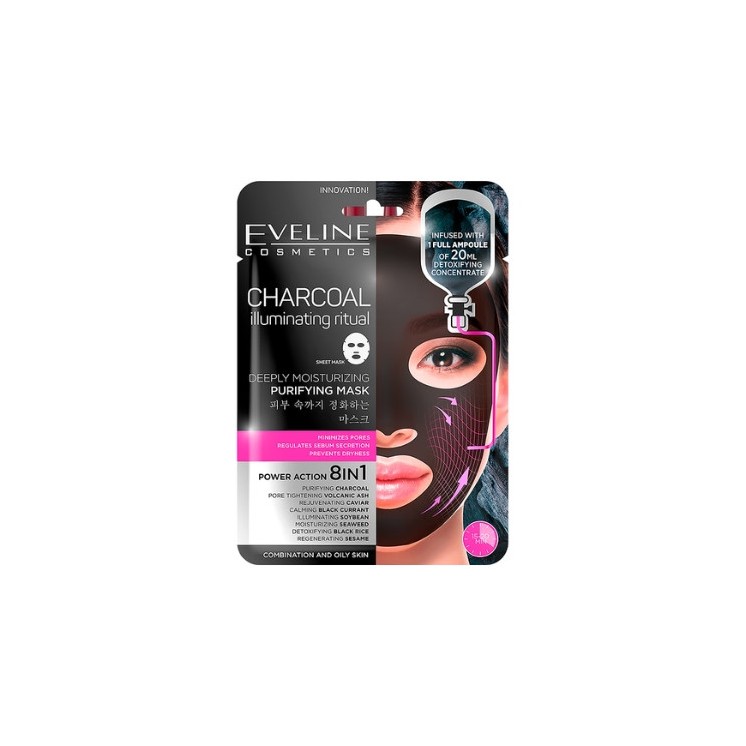 Eveline Charcoal 8in1 oczyszczająca Maseczka do twarzy w płachcie 1 sztuka