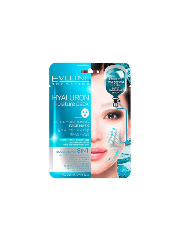 Eveline Hyaluron 8in1 ultra-moisturizing face mask in a sheet, 1 piece