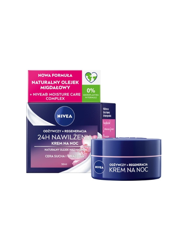 Nivea 24H Nawilżenia Krem do twarzy na noc Cera sucha i wrażliwa 50 ml