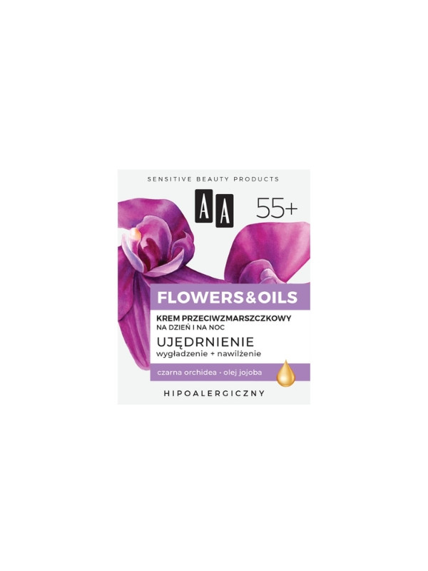 AA Flowers & Oils Ujędrnienie przeciwzmarszczkowy Krem do twarzy 55+ 50 ml