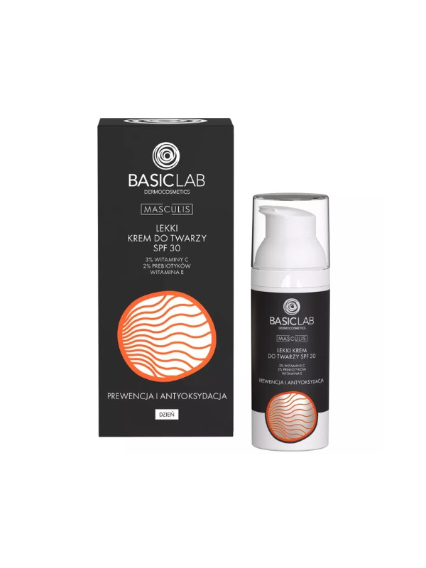 BasicLab Masculis light Face cream SPF30 Prevention and antioxidant 3% Vitamin C and 2% Prebiotics 50 ml