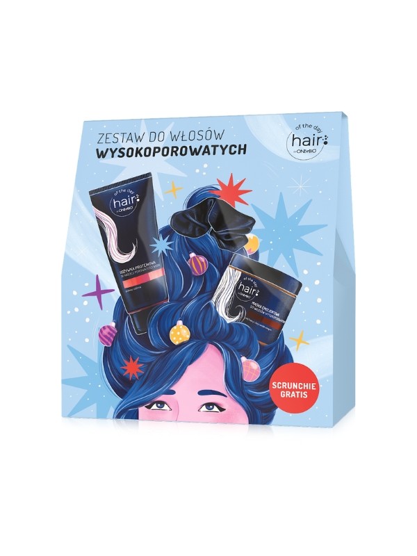 OnlyBio Hair of the day Zestaw do włosow wysokoporowatych: Odżywka + Maska + Scrunchie Gratis