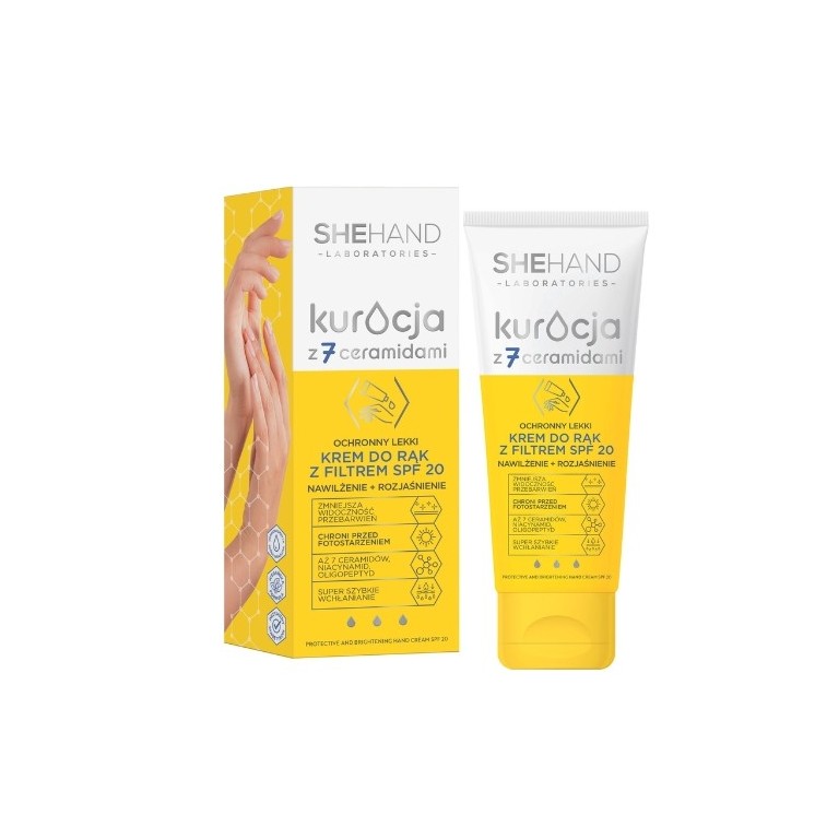 SheHand Ochronny lekki krem do rąk z filtrem spf 20 nawilżenie + rozjaśnienie 75 ml