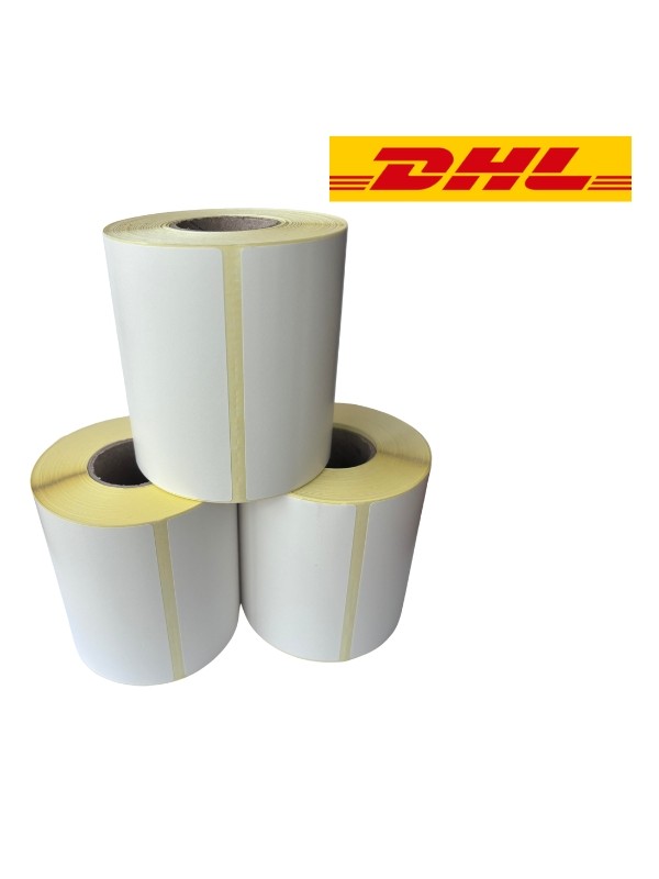 Etykieta wysyłkowa DHL biała, 102 mm x 210 mm, 210 etykiet na rolce,  rdzeń 25 mm, termiczne ECO, trwała 3-pak