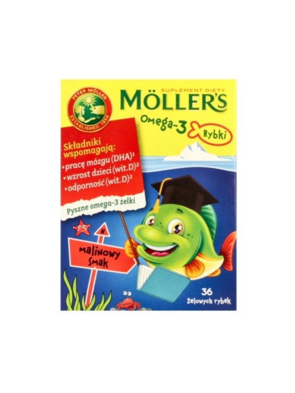 Moller's Omega-3 Rybki Żelki o smaku malinowym 36 sztuk