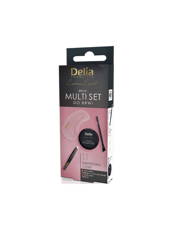 Delia Eyebrow Expert Multi Set for eyebrows Set: Tweezers + 3 Stencils + Pomade with applicator 1.1 Graphite Black