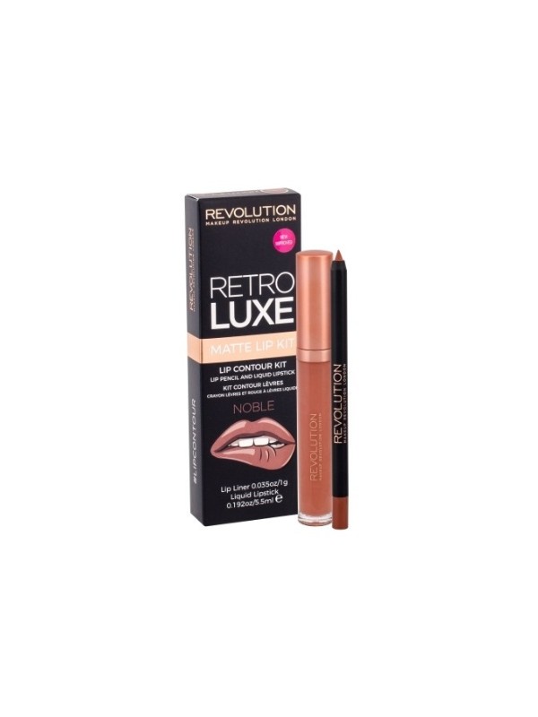 Makeup Revolution Retro Luxe Matte Kit Zestaw do makijażu ust Noble: Błyszczyk 5,5 ml + Kredka do ust 1 g