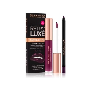 Makeup Revolution Retro Luxe Matte Kit Zestaw do makijażu ust Royal: Błyszczyk 5,5 ml + Kredka do ust 1 g