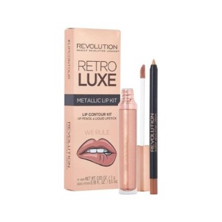 Revolution Retro Luxe Metallic Lip Kit We Rule lip makeup set: Lip gloss 5 ml + Lip pencil 1 g