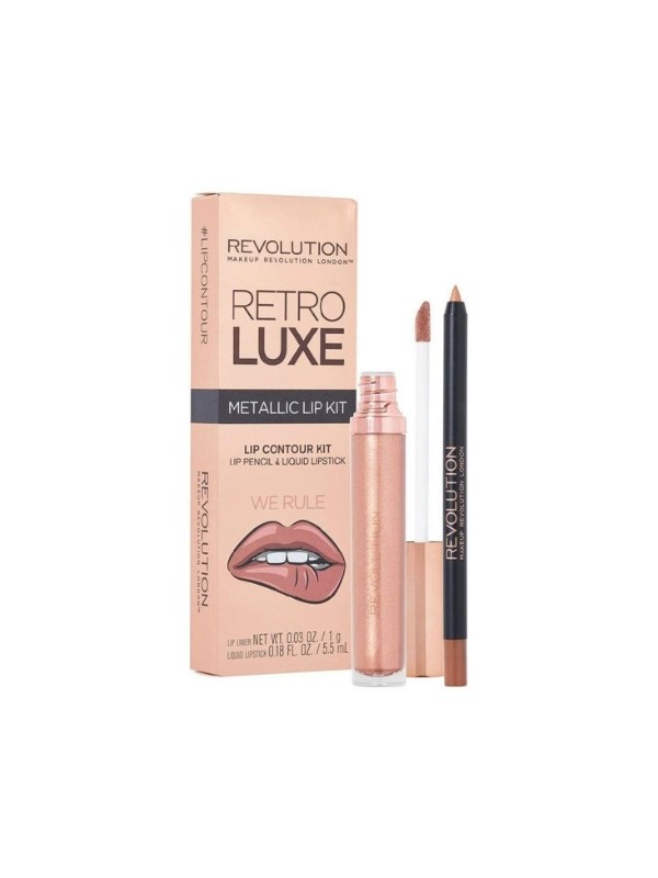 Revolution Retro Luxe Metallic Lip Kit We Rule lip makeup set: Lip gloss 5 ml + Lip pencil 1 g