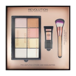 Revolution Gift Set: Highlighter Eyeshadow Palette, Cream Foundation, Highlighter Brush