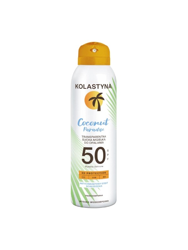 Kolastyna Coconut Paradise transparentna sucha Mgiełka do opalania SPF50 150 ml