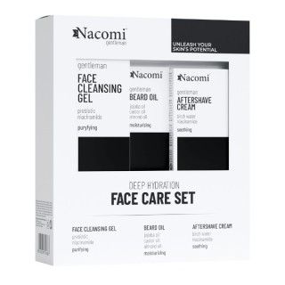 Nacomi Men Face Care Set Zestaw prezentowy dla mężczyzn Żel do mycia twarzy 140 ml + Olejek do brody 40 ml + Krem po goleniu 50