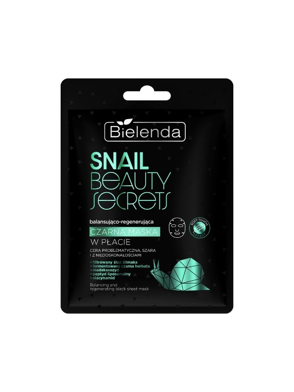 Bielenda SNAIL BEAUTY SECRETS Balansująco - regenerująca czarna maska w płacie z filtrowanym śluzem ślimaka 1 sztuka