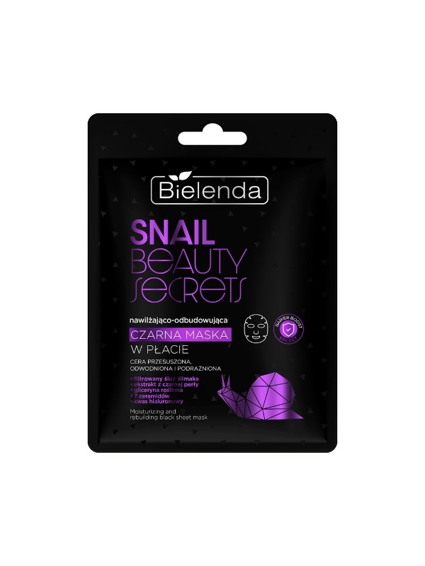 Bielenda SNAIL BEAUTY SECRETS Nawilżająco - odbudowująca czarna maska w płacie z filtrowanym śluzem ślimaka 1 sztuka