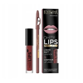 Eveline OH My Lips Matte Liquid Lipstick 4.5 5 ml + Lip Liner Set /16/ Extraordinary Red Eveline OH My Lips Matte Liquid Lipstick 4.5 5 ml + Lip Liner Set /16/ Extraordinary Red