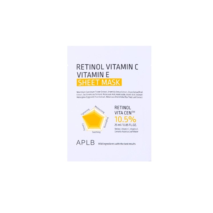 APLB Retinol Vitamin C Vitamin E Sheet Mask Maska w płachcie z Retinolem i Witaminami C i E 1sztuka - 25 ml