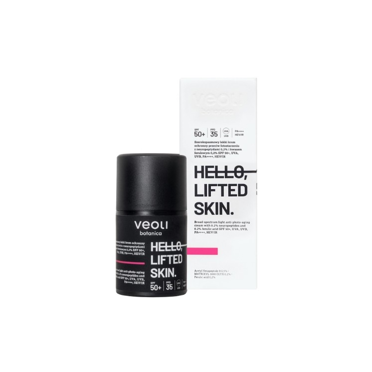 Veoli Botanica Hello , Lifted Skin Light Protective Cream Against Photoaging SPF50 + with Neuropeptides 0.2 2% 50 ml
