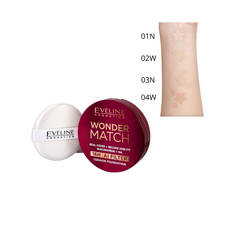 Eveline Wonder Match kryjący Podkład cushion z niacynamidem /01N/ Ivory 15 g