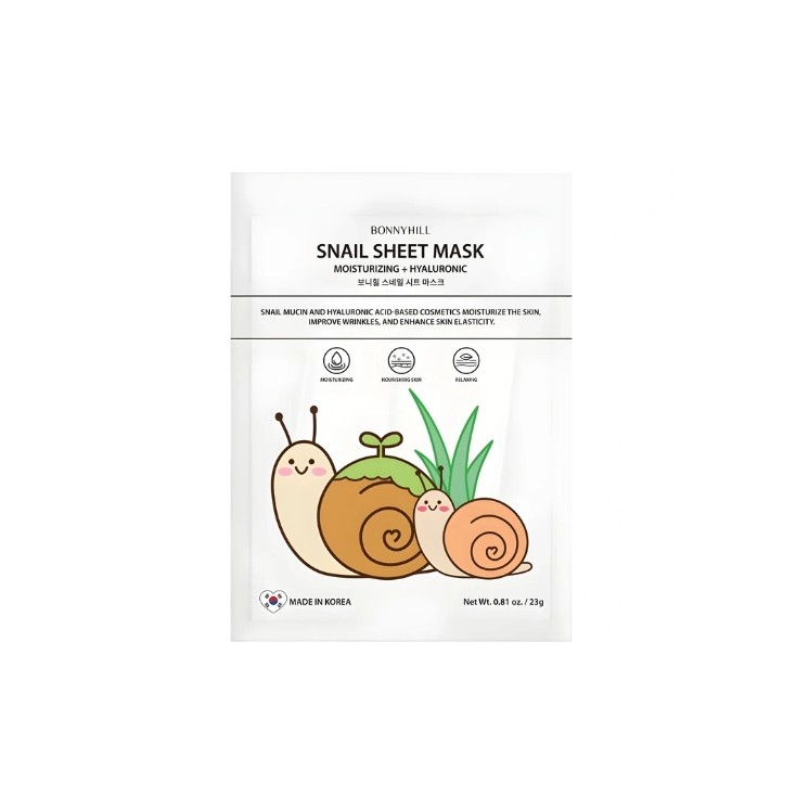 BonnyHill Snail Sheet Mask nawilżająca Maseczka do twarzy w płachcie z Kwasem hialuronowym 1 sztuka