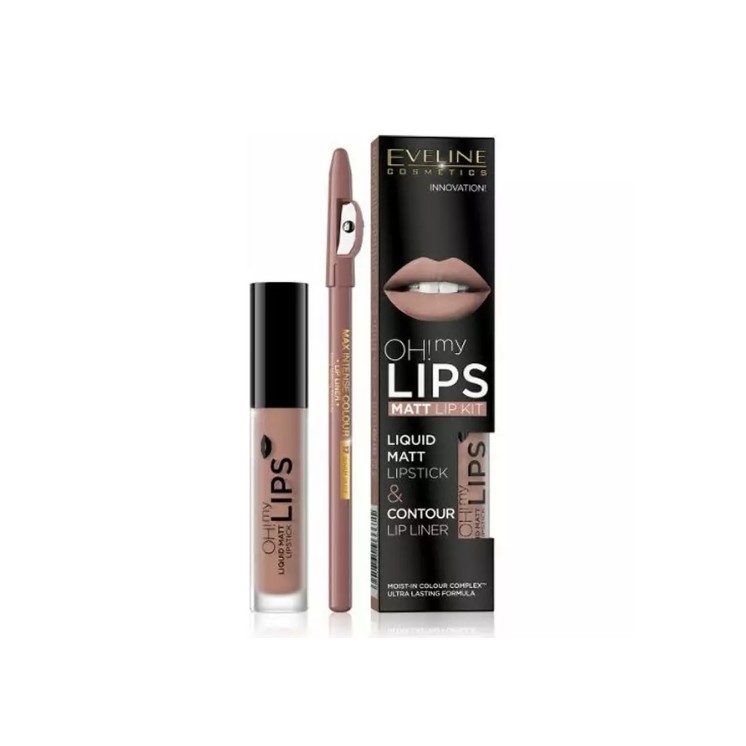 Eveline OH My Lips Matte Liquid Lipstick 4.5 5 ml + Lip Liner Set /01/ Neutral Nude
