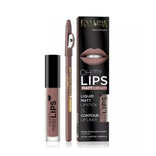 Eveline OH My Lips Matte Liquid Lipstick 4.5 5 ml + Lip Liner Set /02/ Milky Chocolate
